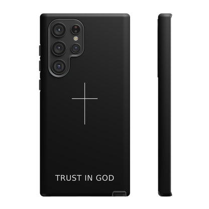 Trust in God Phone Case Minimal Cross Christian Black Tough Cover