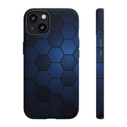 Blue Hexagon Gradient Phone Case | Honeycomb Geometric Tech Aesthetic | Minimalist Tough Case for iPhone & Samsung