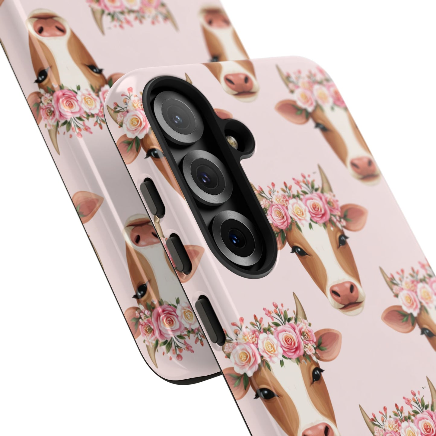 Floral Cow Phone Case – Cute Pink Cow Print Tough Protective Case for Iphone, Samsung Galaxy and Pixel
