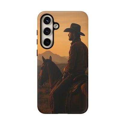 Western Cowboy Sunset Phone Case | Horse Rider Desert Aesthetic Tough Protective Case