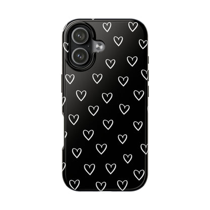 Doodle Heart Phone Case – Minimal Black & White Heart Pattern | Tough Protective Case