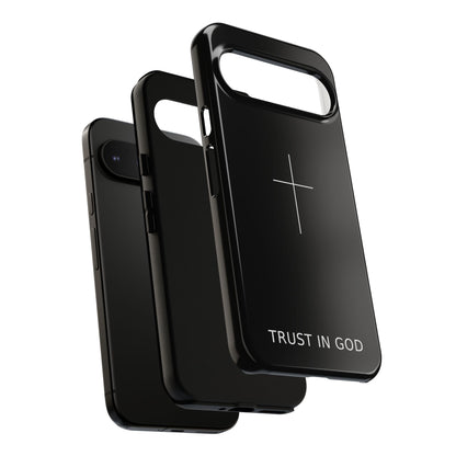 Trust in God Phone Case Minimal Cross Christian Black Tough Cover