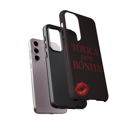 Toxica Pero Bonita Phone Case, Latina Quote Case, Red Lips Aesthetic, Spanish Saying Case, Trendy Tough Cover