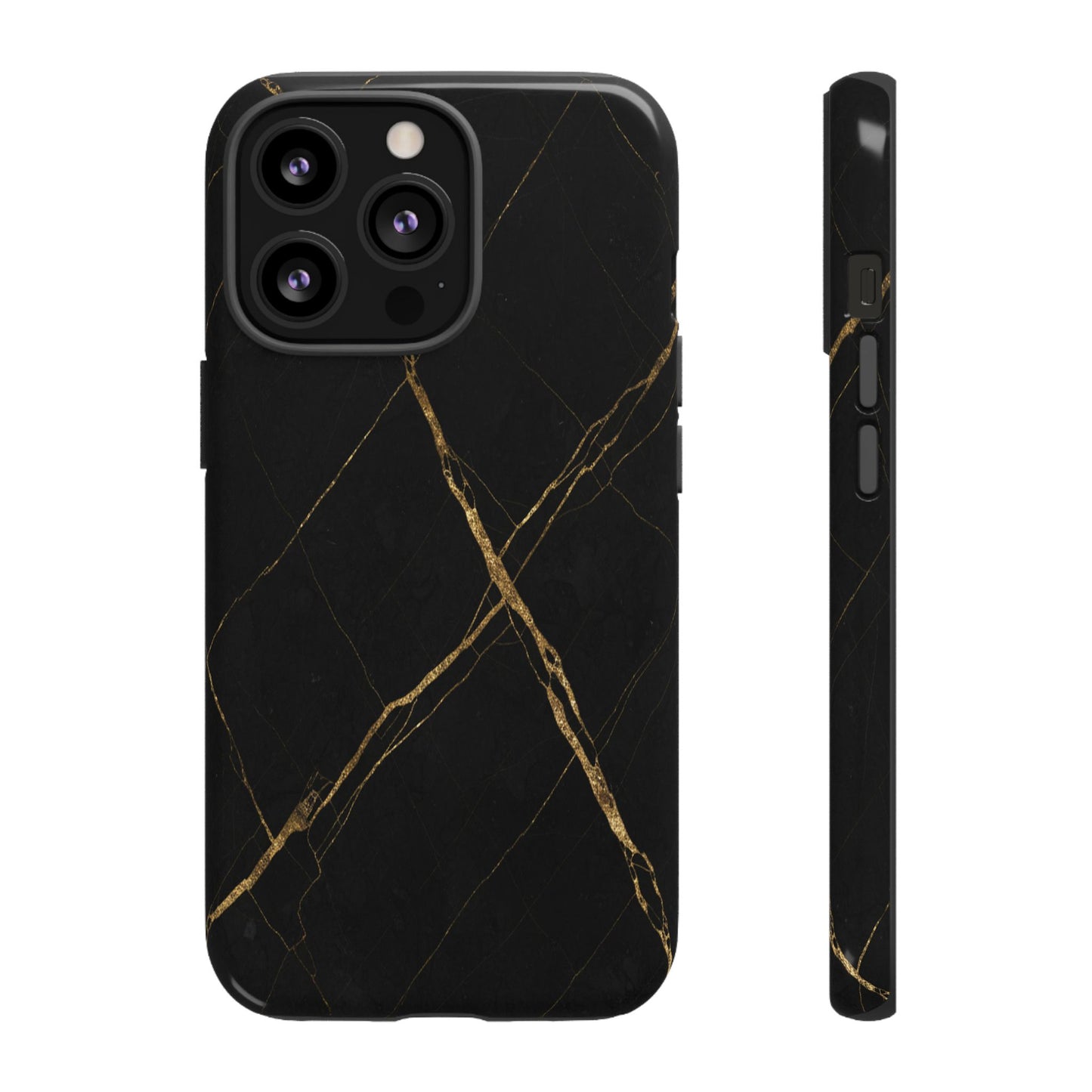Black Marble Phone Case with Gold Veins – Luxury Minimal Aesthetic Tough Case