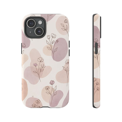 Blush Floral Phone Case Neutral Botanical Watercolor Tough Cover