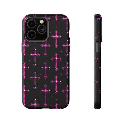 Neon Pink Cross Pattern Phone Case | Tough Protective Case for Iphone, Samsung Galaxy and Pixel