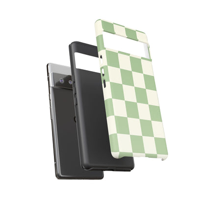 Sage Green Checkerboard Phone Case | Minimal Aesthetic Checkered iPhone & Samsung Tough Case