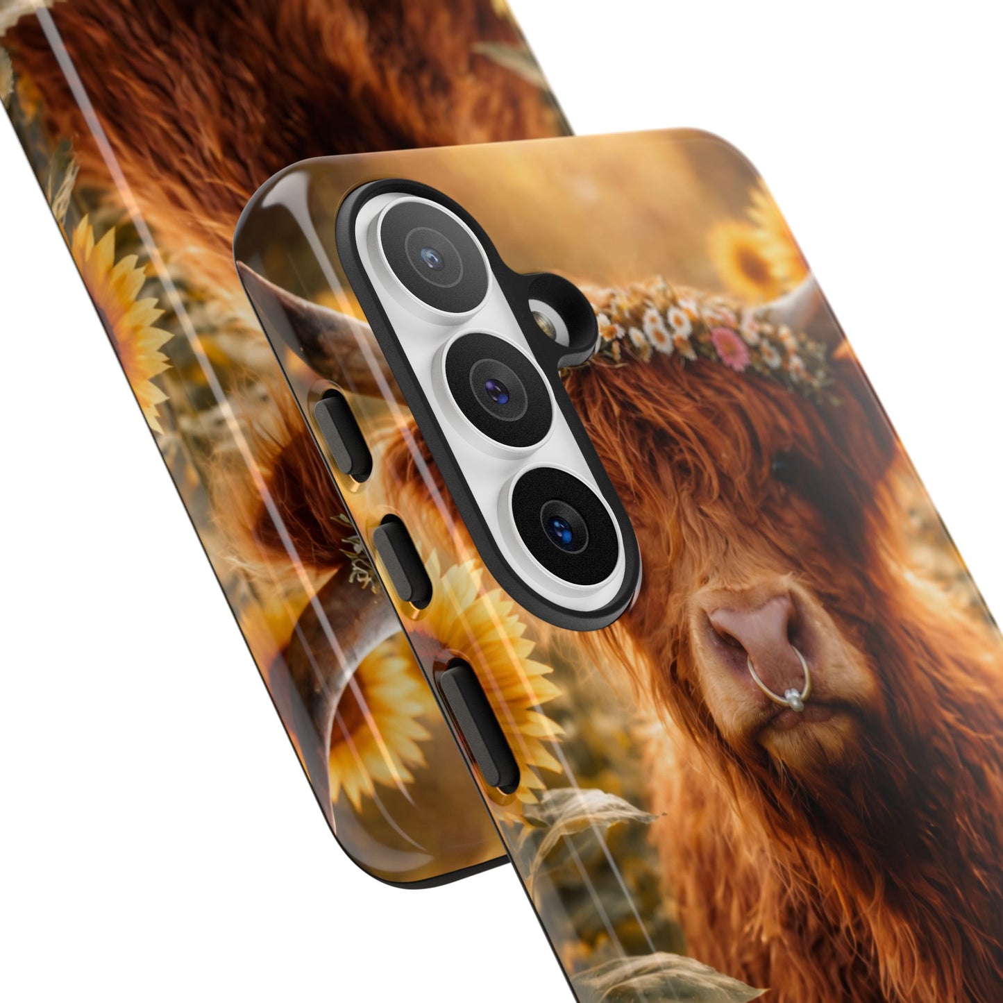 Highland Cow Sunflower Phone Case | Floral Farmhouse iPhone, Samsung Galaxy and Pixel Cover