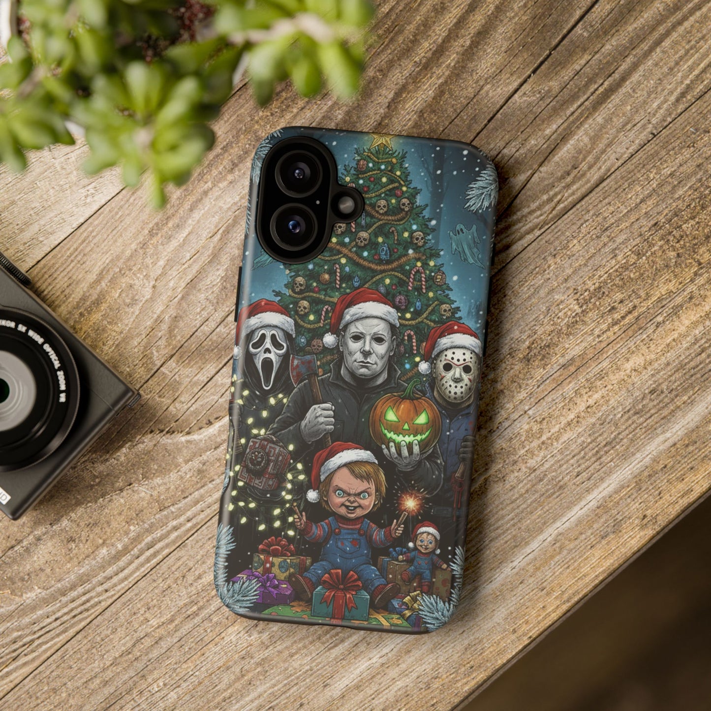 Christmas Horror Phone Case – Festive Slasher Collage Tough Case (iPhone, Samsung, Pixel)