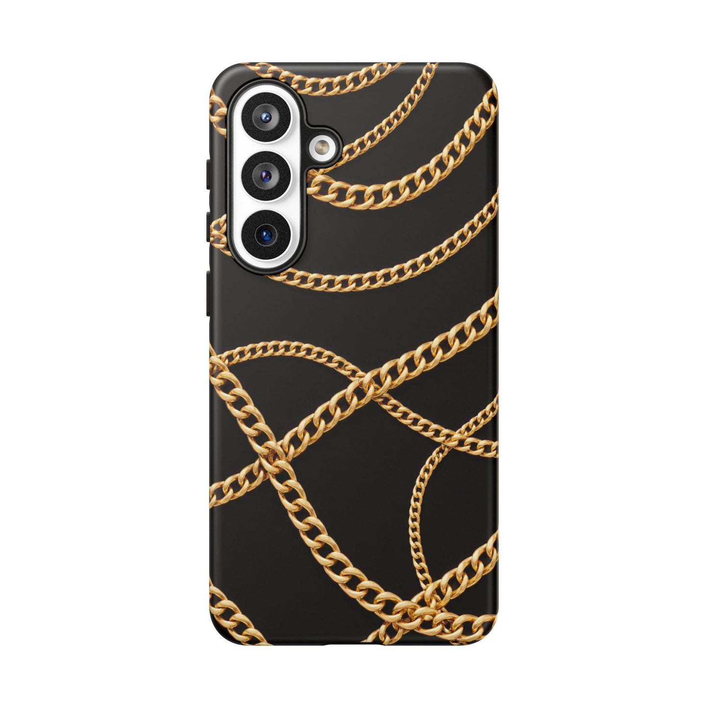 Luxury Gold Chain Phone Case – Black Designer Style Tough Protective Cover for Iphone, Samsung Galaxy and Pixel