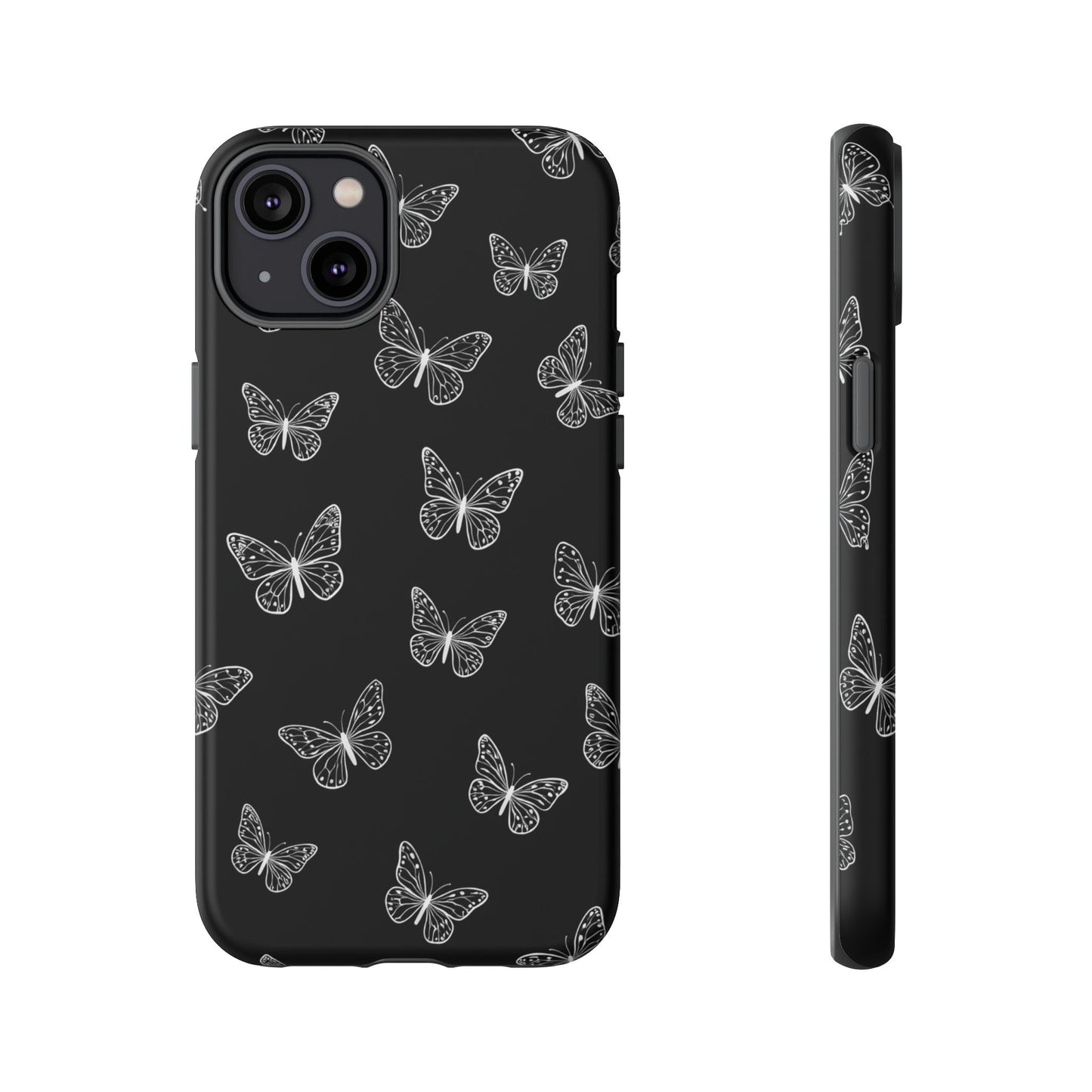 White Butterfly Pattern Phone Case – Dark Aesthetic Monochrome Tough Cover