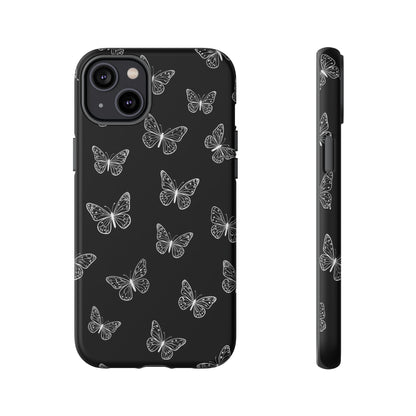 White Butterfly Pattern Phone Case – Dark Aesthetic Monochrome Tough Cover