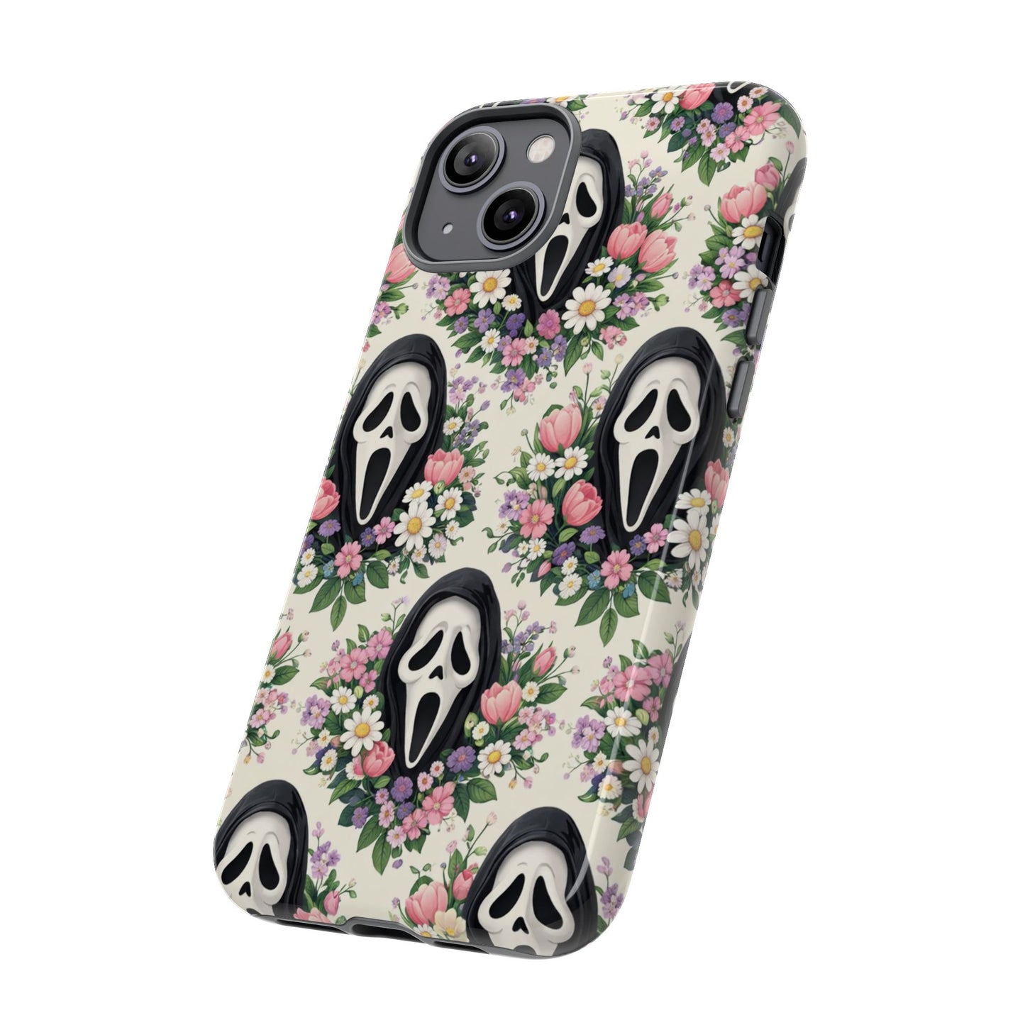 Floral Ghost Face Aesthetic Phone Case – Cute Spooky Tough Cover
