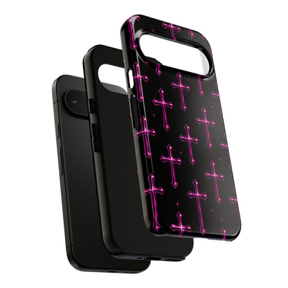 Neon Pink Cross Pattern Phone Case | Tough Protective Case for Iphone, Samsung Galaxy and Pixel
