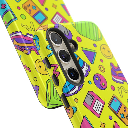 90s Retro Neon Phone Case – Y2K Nostalgia Colorful Icons Tough Protective Case