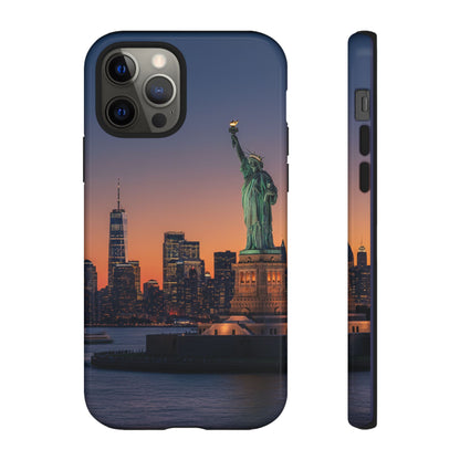 Statue of Liberty Sunset Phone Case – New York City Skyline Travel Aesthetic Tough Case