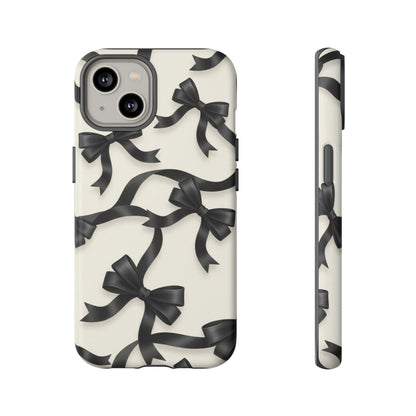 Black Ribbon Bow Phone Case, Minimal Bow Pattern Tough Protective Case
