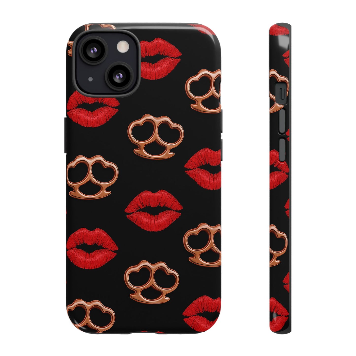 Red Lipstick & Knuckle Duster Phone Case | Bold Kiss Print Tough Protective Cover for Iphone, Samsung Galaxy and Pixel