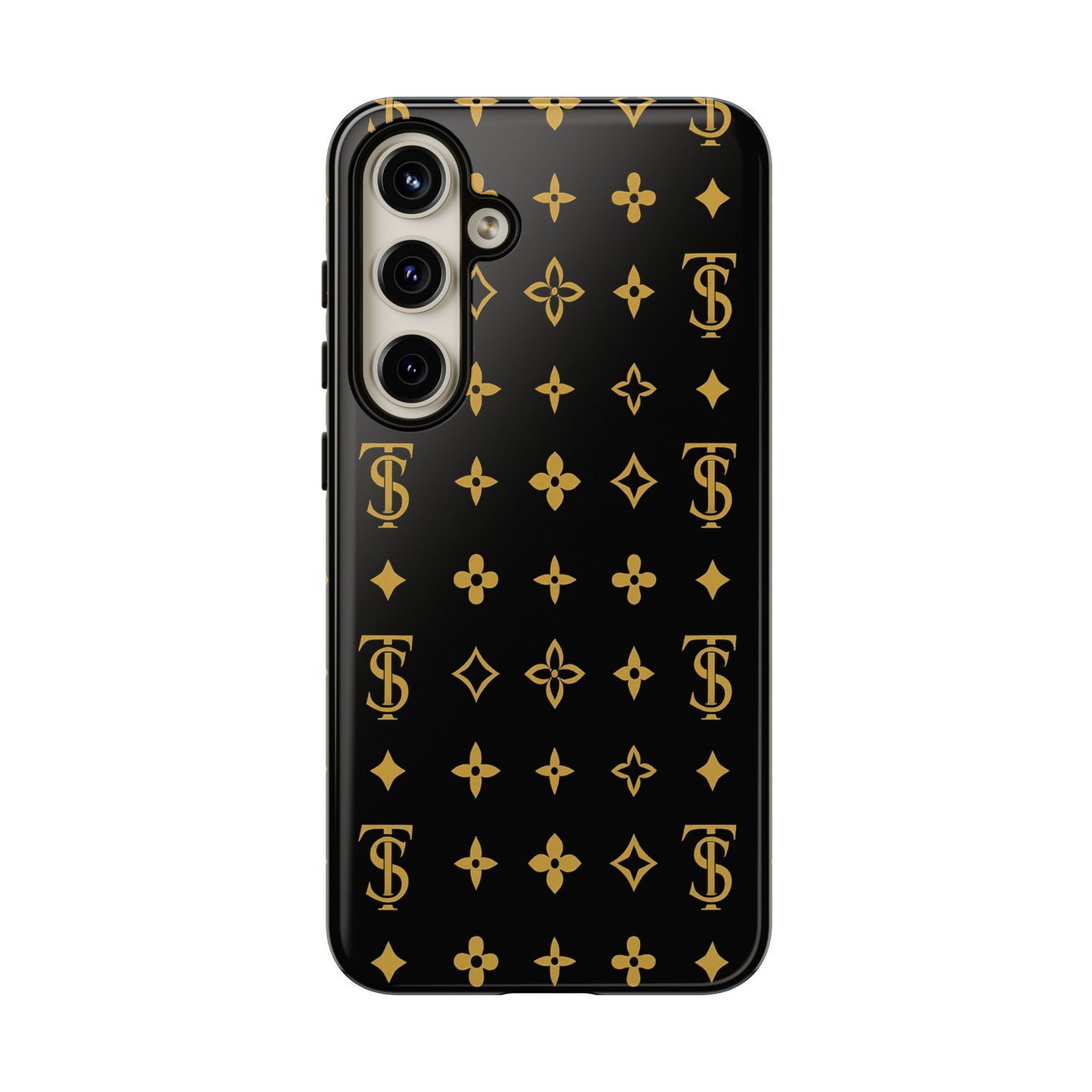 Gold Monogram Pattern Tough Phone Case | Black & Gold Luxury Design for Iphone, Samsung Galaxy and Pixel