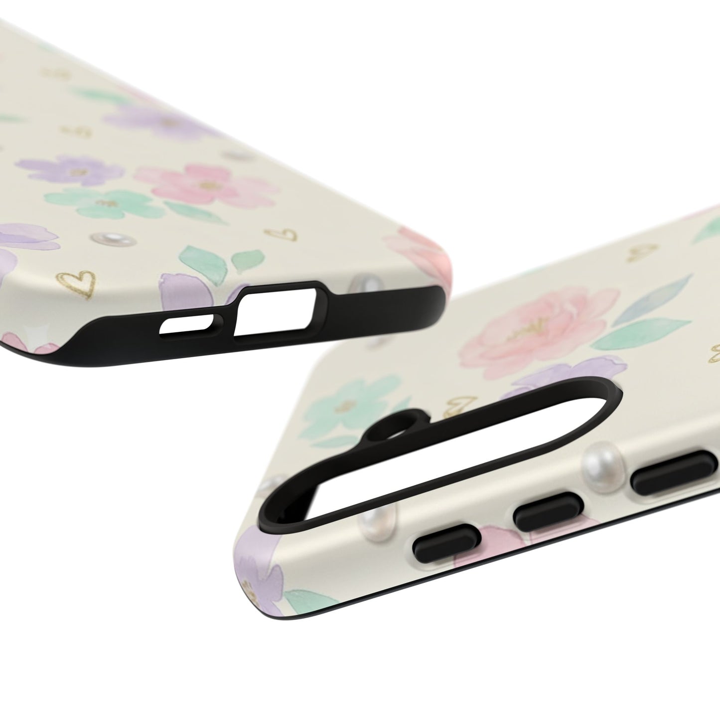 Pastel Floral Phone Case – Coquette Watercolor Flower Hearts Tough Case (iPhone, Samsung, Pixel)