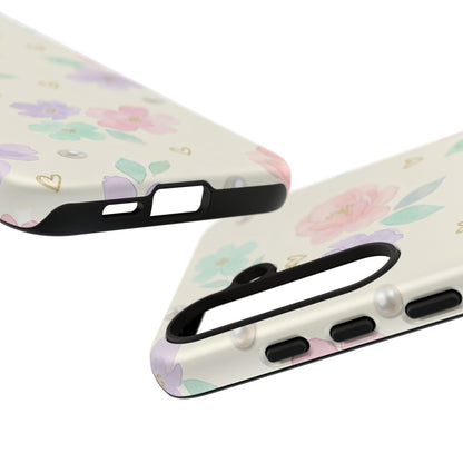 Pastel Floral Phone Case – Coquette Watercolor Flower Hearts Tough Case (iPhone, Samsung, Pixel)