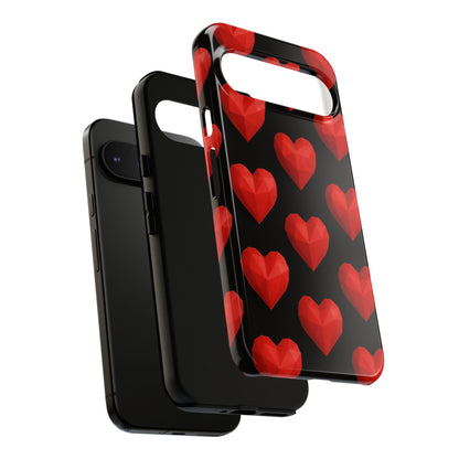 Red Heart Phone Case – Geometric Heart Pattern Tough Case (Black)