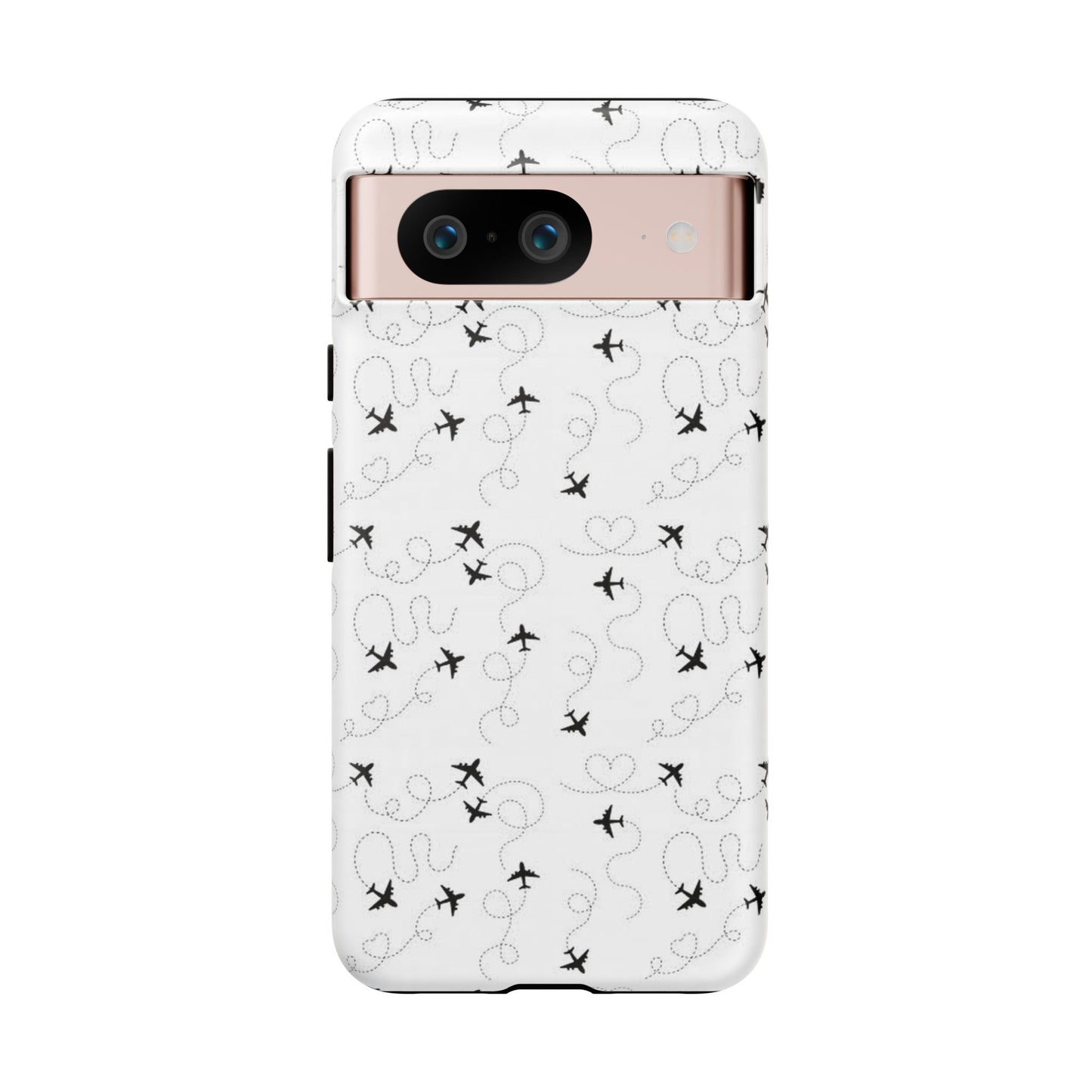 Minimal Paper Airplane Pattern Phone Case – Black White Aesthetic Tough Cover