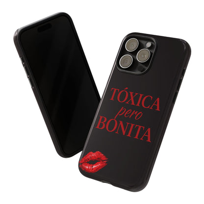 Toxica Pero Bonita Phone Case, Latina Quote Case, Red Lips Aesthetic, Spanish Saying Case, Trendy Tough Cover
