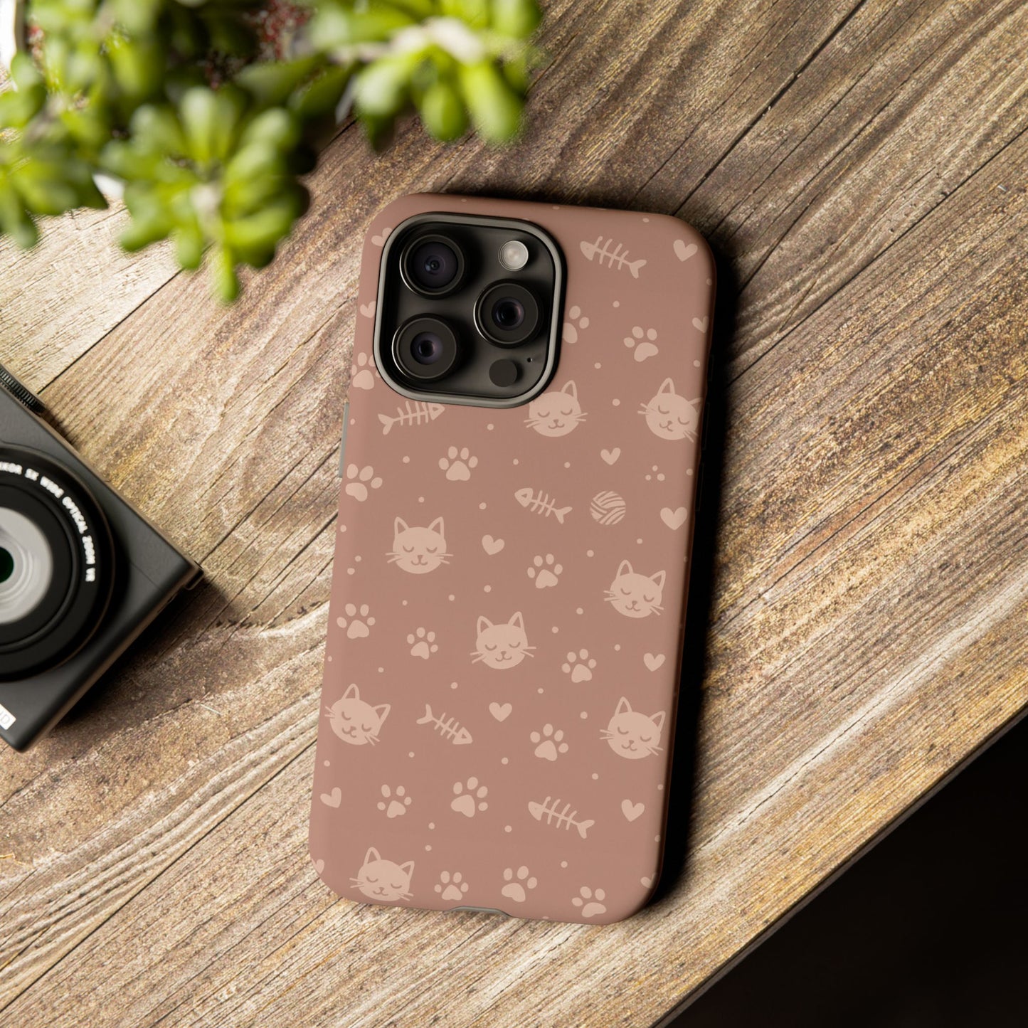 Cute Cat Pattern Phone Case | Paw Prints, Fishbone & Yarn Design Tough Case