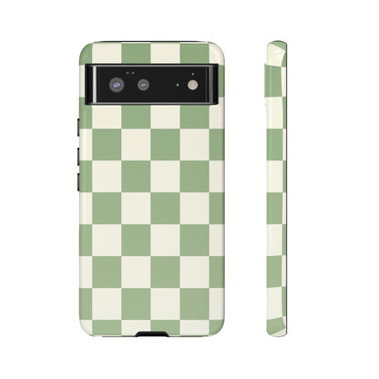 Sage Green Checkerboard Phone Case | Minimal Aesthetic Tough Case