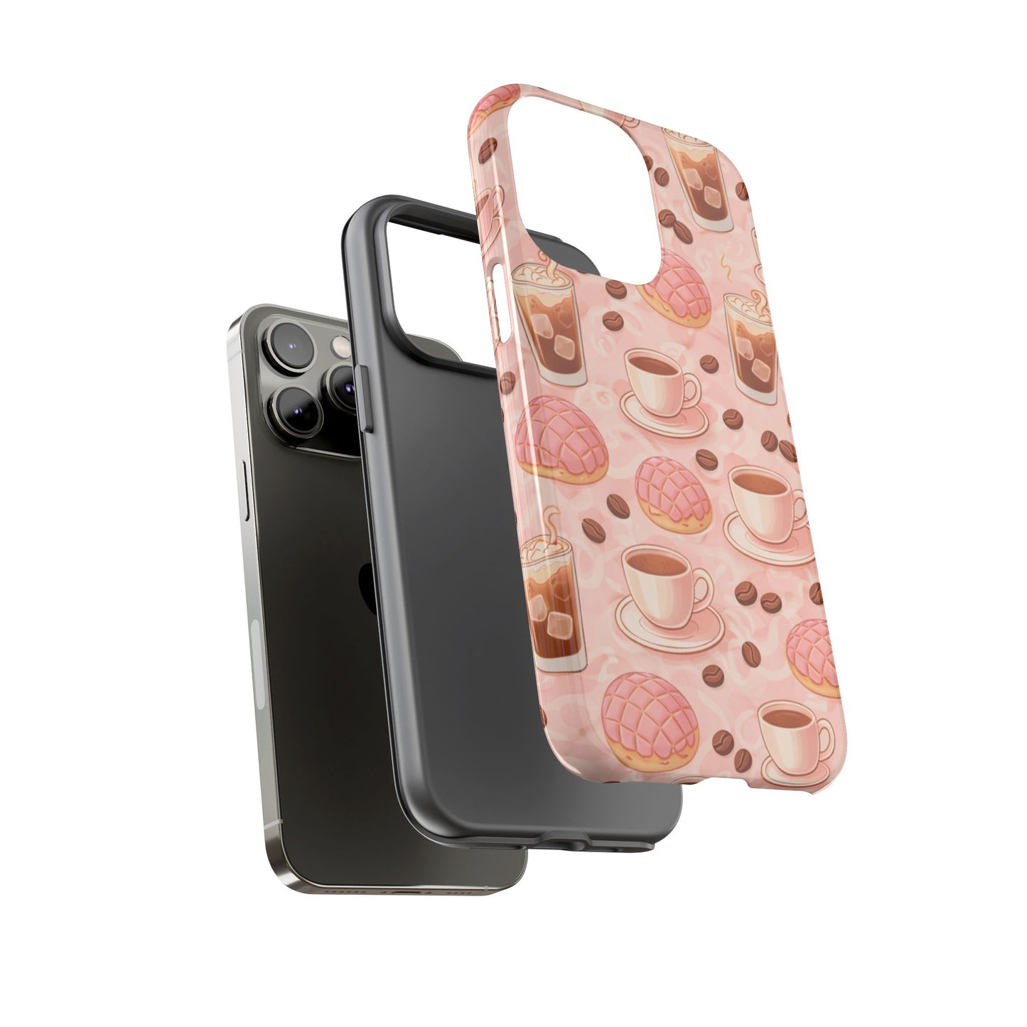 Cute Coffee & Pink Concha Phone Case – Coffee Lover Aesthetic Latte Pattern Tough Case