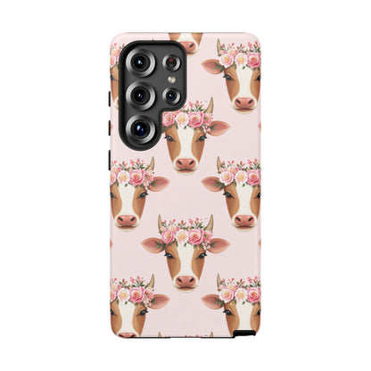 Floral Cow Phone Case – Cute Pink Cow Print Tough Protective Case for Iphone, Samsung Galaxy and Pixel