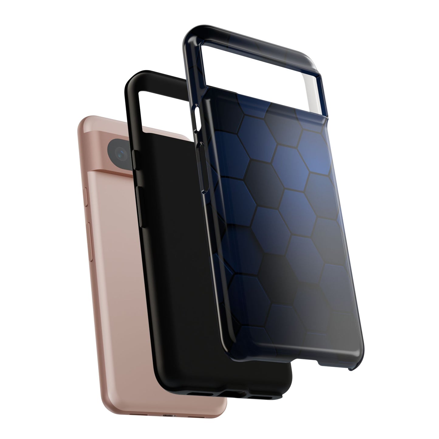Blue Hexagon Gradient Phone Case | Honeycomb Geometric Tech Aesthetic | Minimalist Tough Case for iPhone & Samsung