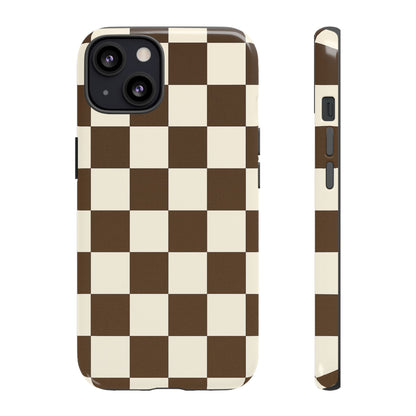 Mocha Checkerboard Phone Case | Neutral Aesthetic Tough Case