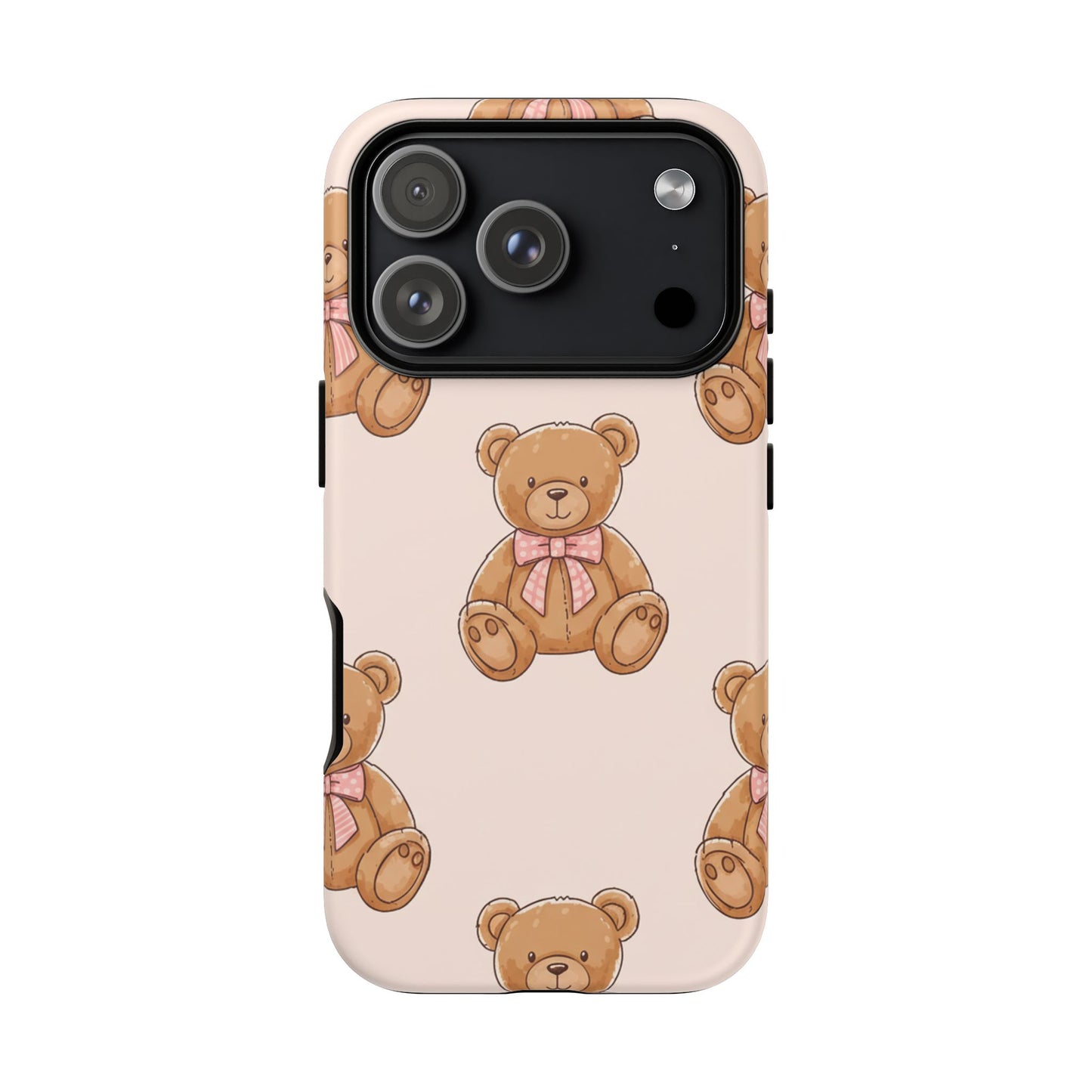 Teddy Bear Phone Case | Cute Coquette Aesthetic Pink Bear Pattern Case | Kawaii Soft Girl iPhone & Samsung Tough Protective Case