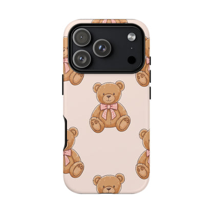 Teddy Bear Phone Case | Cute Coquette Aesthetic Pink Bear Pattern Case | Kawaii Soft Girl iPhone & Samsung Tough Protective Case