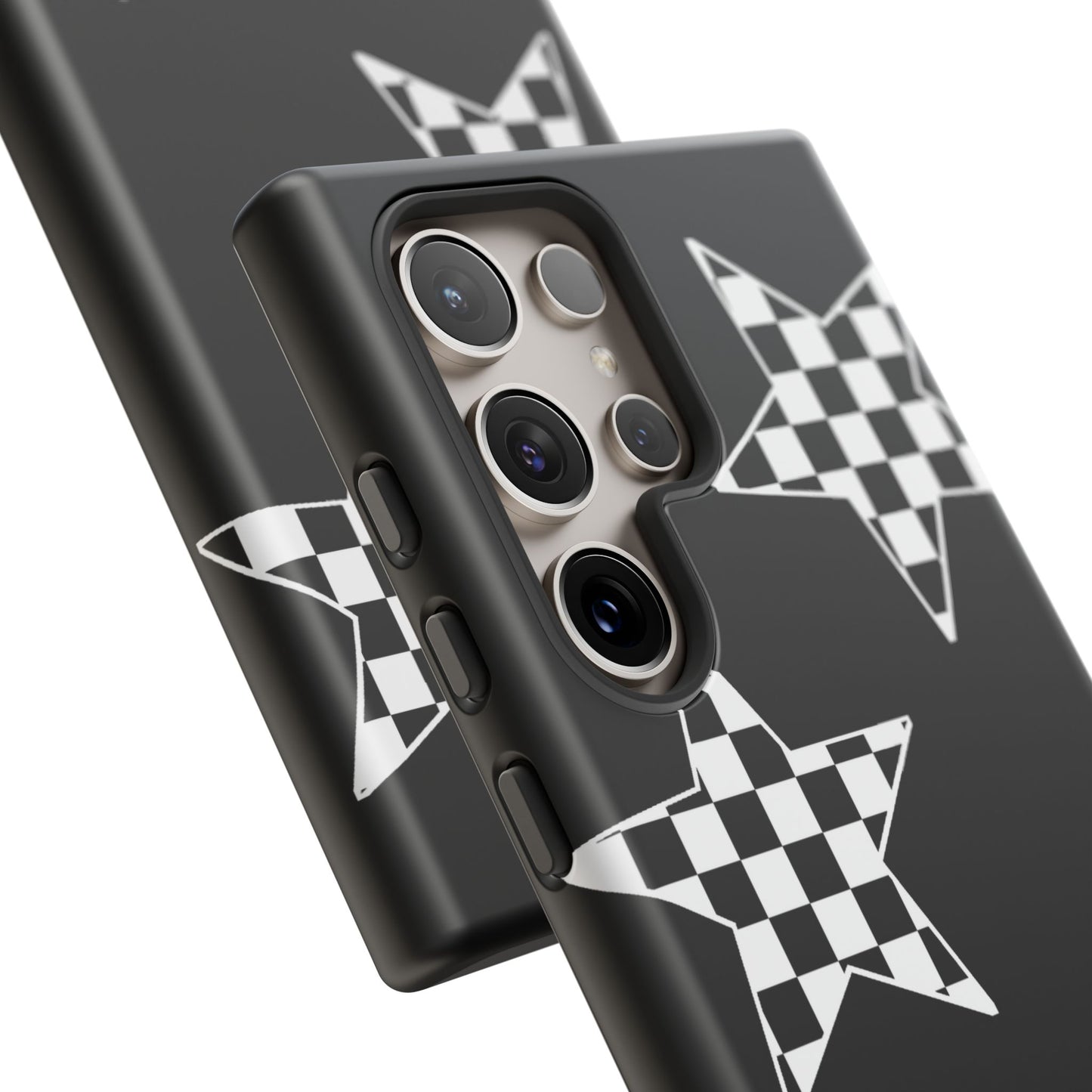 Checkered Star Tough Phone Case – Black Retro Graphic Protective Cover for Iphone, Samsung Galaxy and Pixel