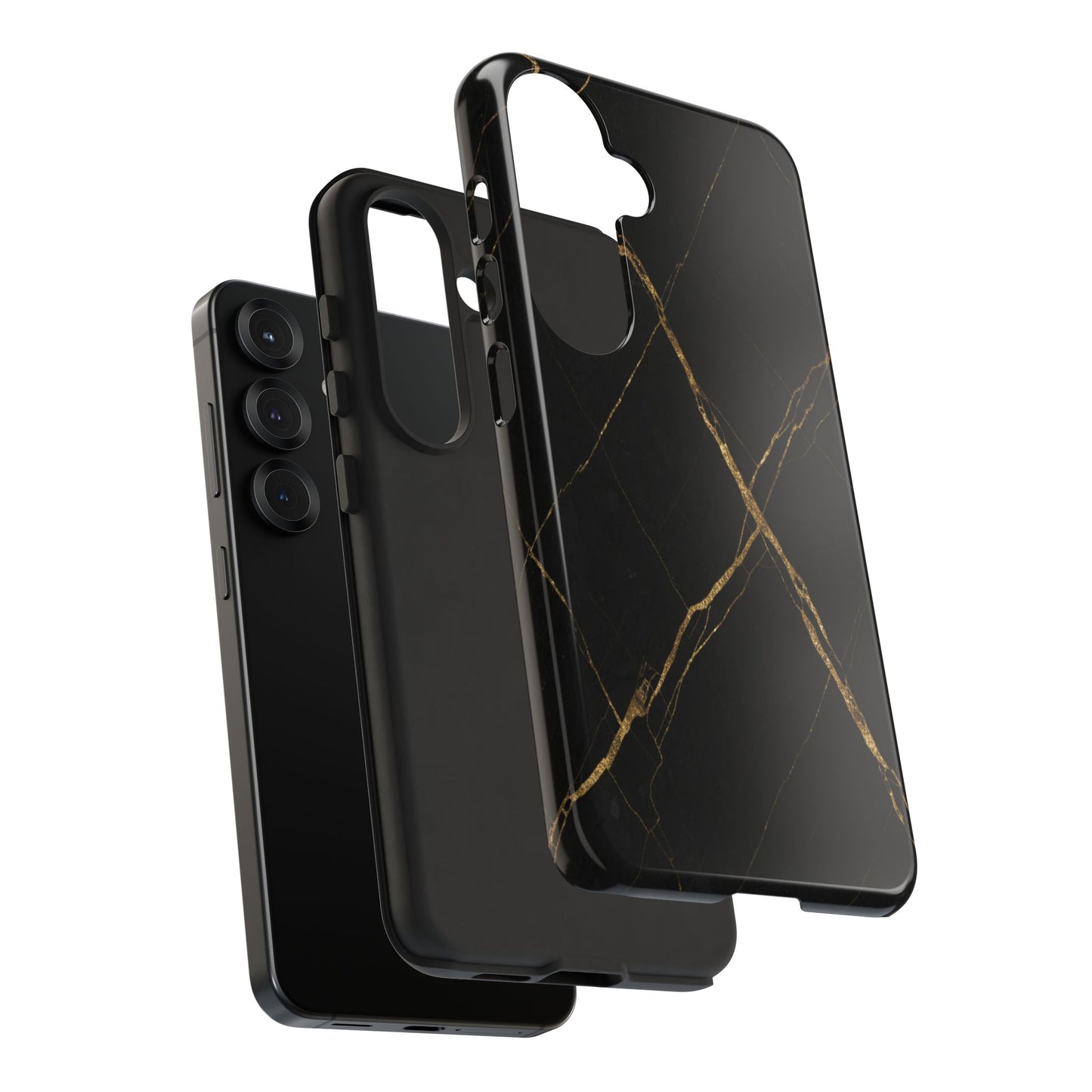 Black Marble Phone Case with Gold Veins | Minimal Luxury Tough Case