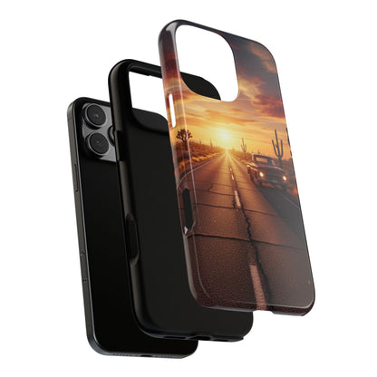 Route 66 Sunset Desert Highway Phone Case – Road Trip Travel Aesthetic Tough Case