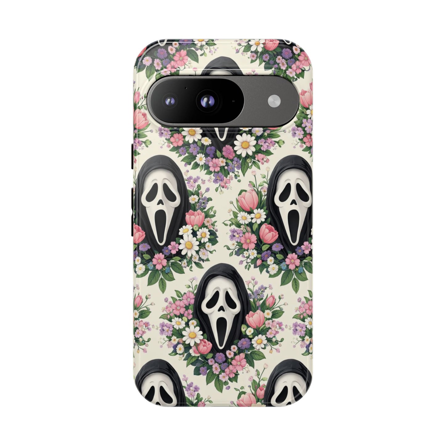 Floral Ghost Face Aesthetic Phone Case – Cute Spooky Tough Cover