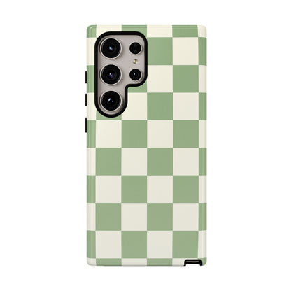Sage Green Checkerboard Phone Case | Minimal Aesthetic Tough Case