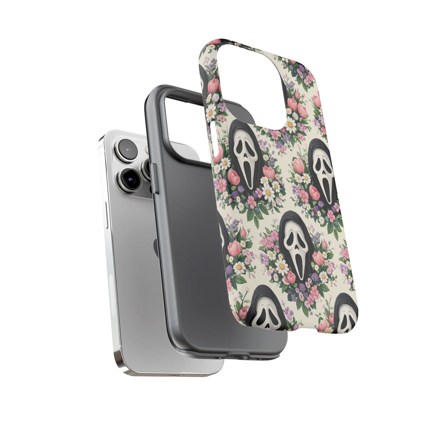 Floral Ghost Face Aesthetic Phone Case – Cute Spooky Tough Cover