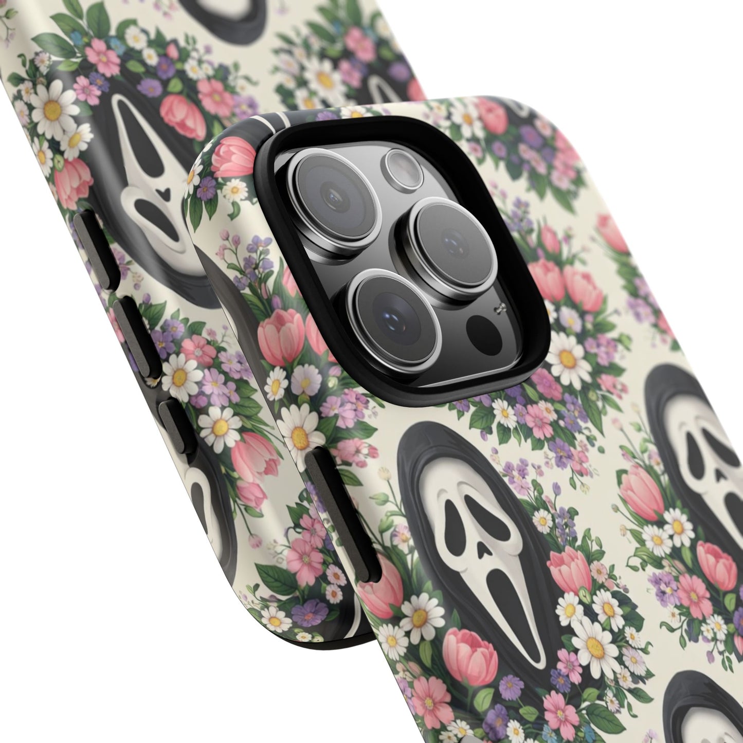 Floral Ghost Face Aesthetic Phone Case – Cute Spooky Tough Cover