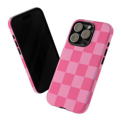 Pink Checkerboard Phone Case | Cute Aesthetic Checkered iPhone & Samsung Tough Case