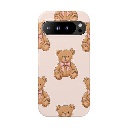 Teddy Bear Phone Case | Cute Coquette Aesthetic Pink Bear Pattern Case | Kawaii Soft Girl iPhone & Samsung Tough Protective Case