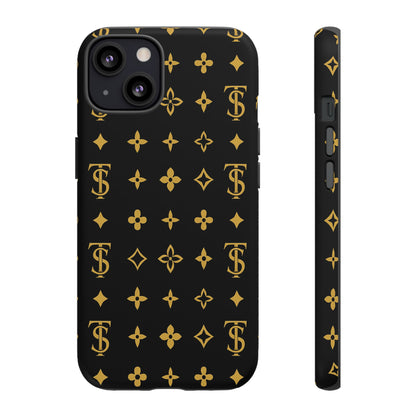 Gold Monogram Pattern Tough Phone Case | Black & Gold Luxury Design for Iphone, Samsung Galaxy and Pixel