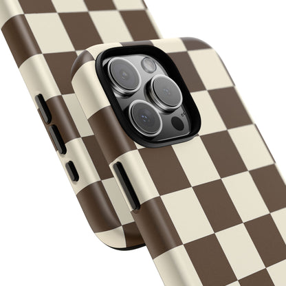Mocha Checkerboard Phone Case | Neutral Aesthetic Tough Case