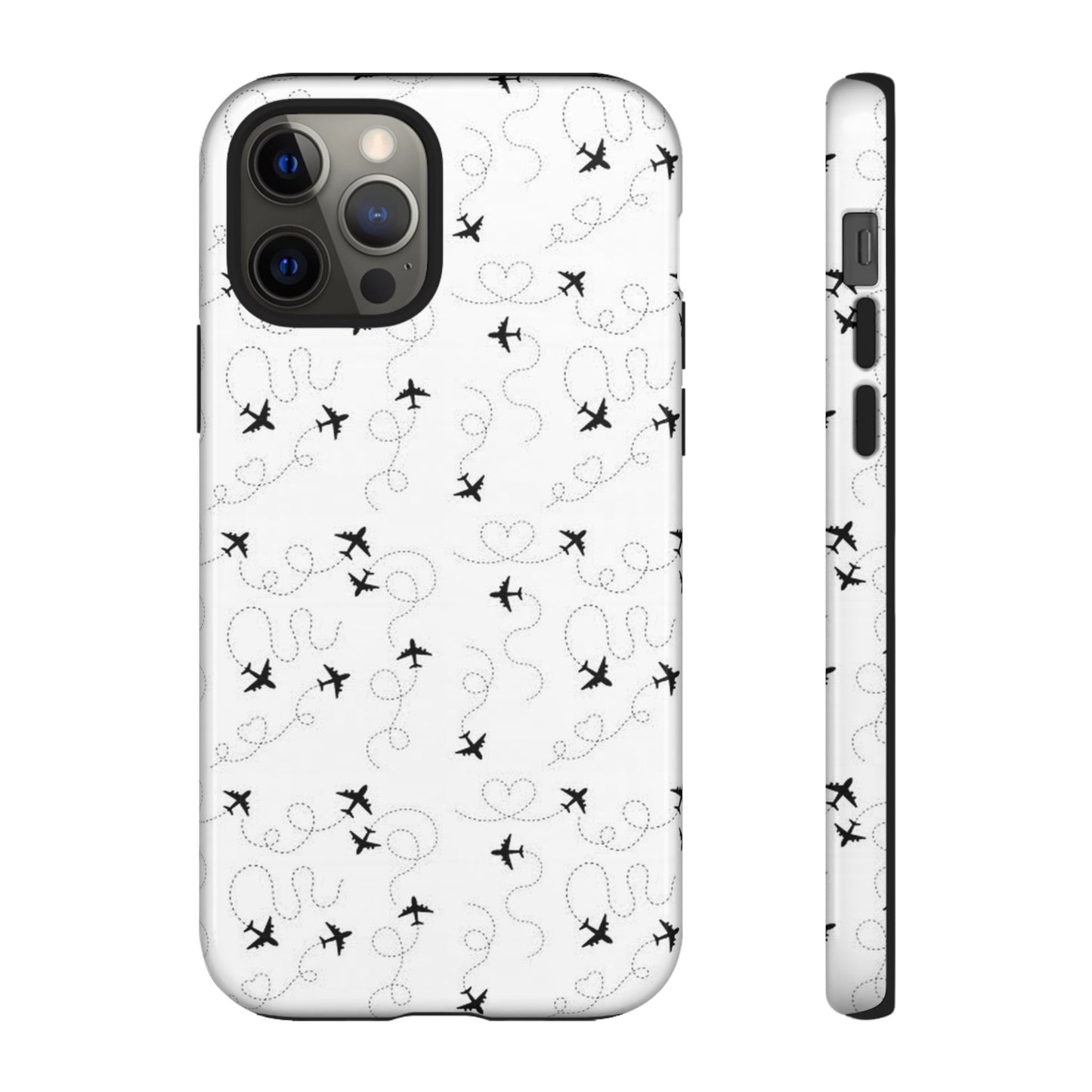 Minimal Paper Airplane Pattern Phone Case – Black White Aesthetic Tough Cover