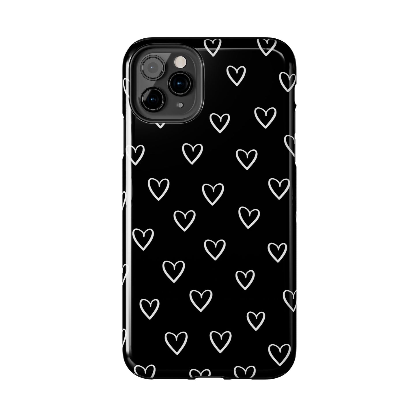 Doodle Heart Phone Case – Minimal Black & White Heart Pattern | Tough Protective Case
