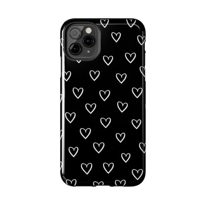 Doodle Heart Phone Case – Minimal Black & White Heart Pattern | Tough Protective Case